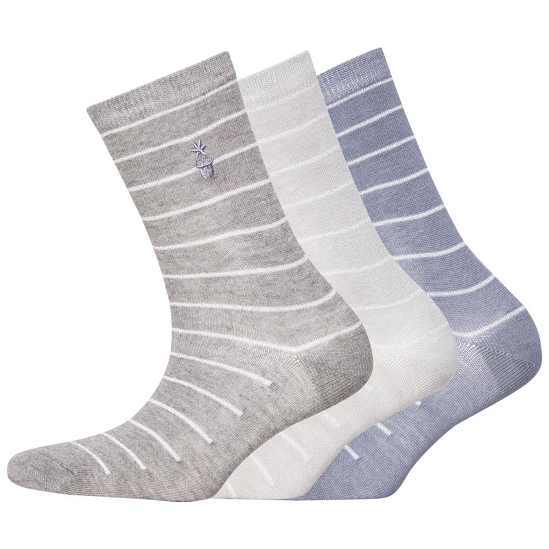 Buy Green Treat Womens Three Pack Lurex Stripe Ankle Socks Stripe Grey Blue