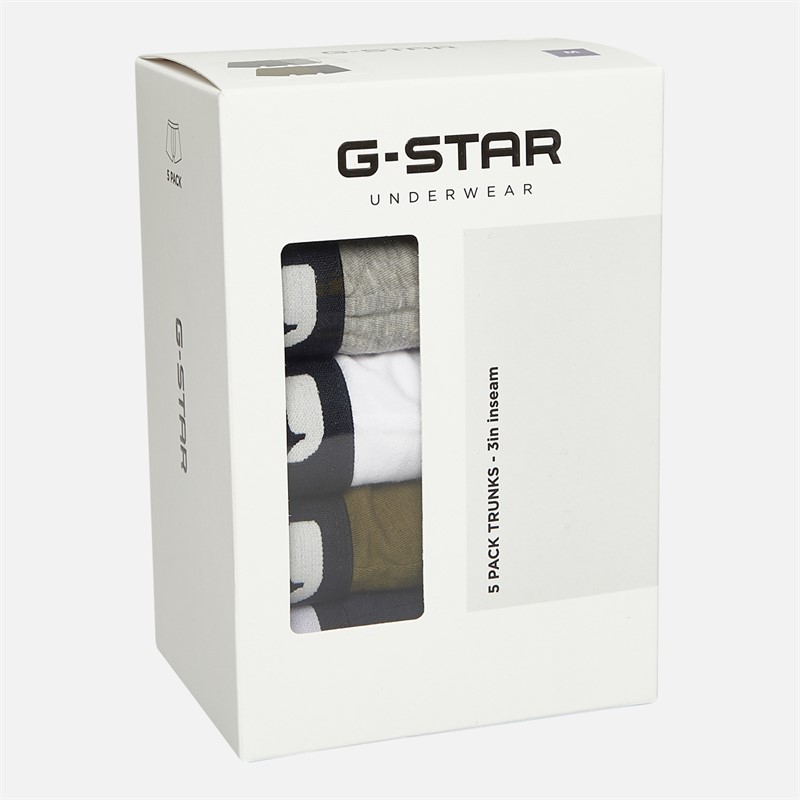 G-STAR Mens Summit Five Pack Boxer Trunks Black/Grey Marl/Bright White/Dark Olive/Navy