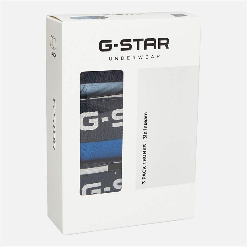 G-STAR Mens Tide Three Pack Boxer Trunks Faded Denim/Classic Blue/Navy