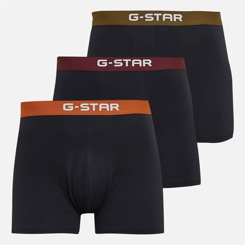G-STAR Mens Tide Three Pack Boxer Trunks Black Multi Waistbands