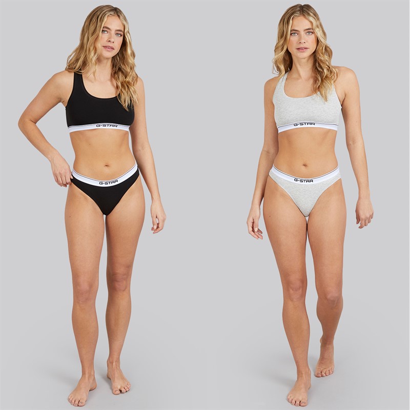 G-STAR Damen Doppelpack Racer Bralettes Light Grey Marl/Schwarz