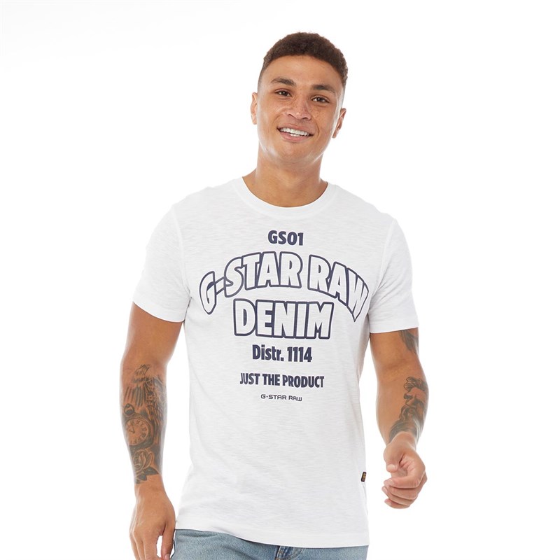 Buy Gstar Mens Slim Fit Logo Denim Tshirt White