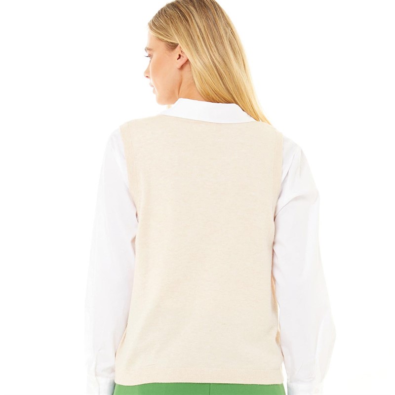 OBJECT Womens Thess V-Neck Knitted Vest Sandshell