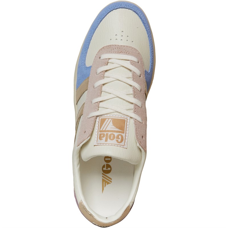 Gola Womens Grandslam Quadrant Trainers Off White/Vista Blu/Gold/Lily