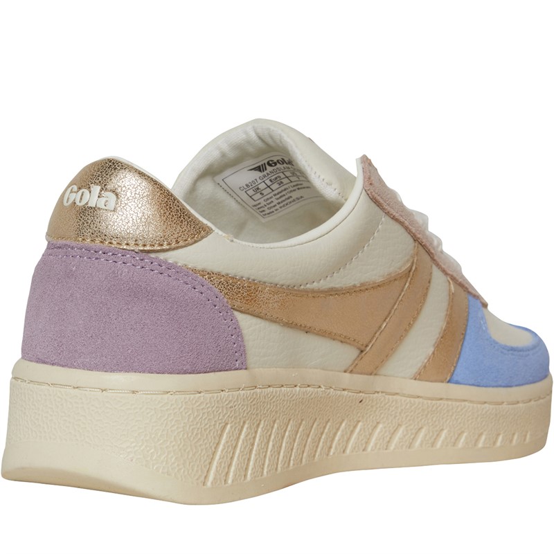 Gola Womens Grandslam Quadrant Trainers Off White/Vista Blu/Gold/Lily