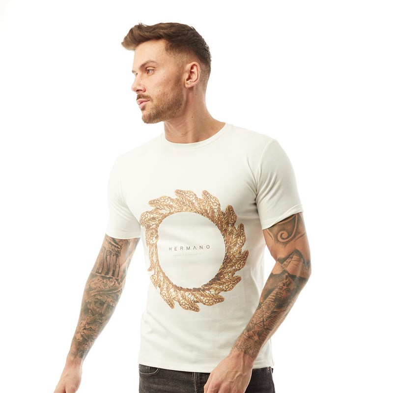 HERMANO Mens Serpent Design T-Shirt White
