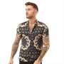 HERMANO Mens Ram Print Short Sleeve Slim Fit Shirt Black