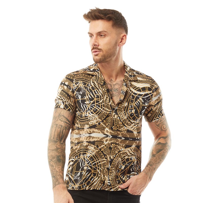 HERMANO Mens All Over Zebra Short Sleeve Cuban Shirt Zebra Print