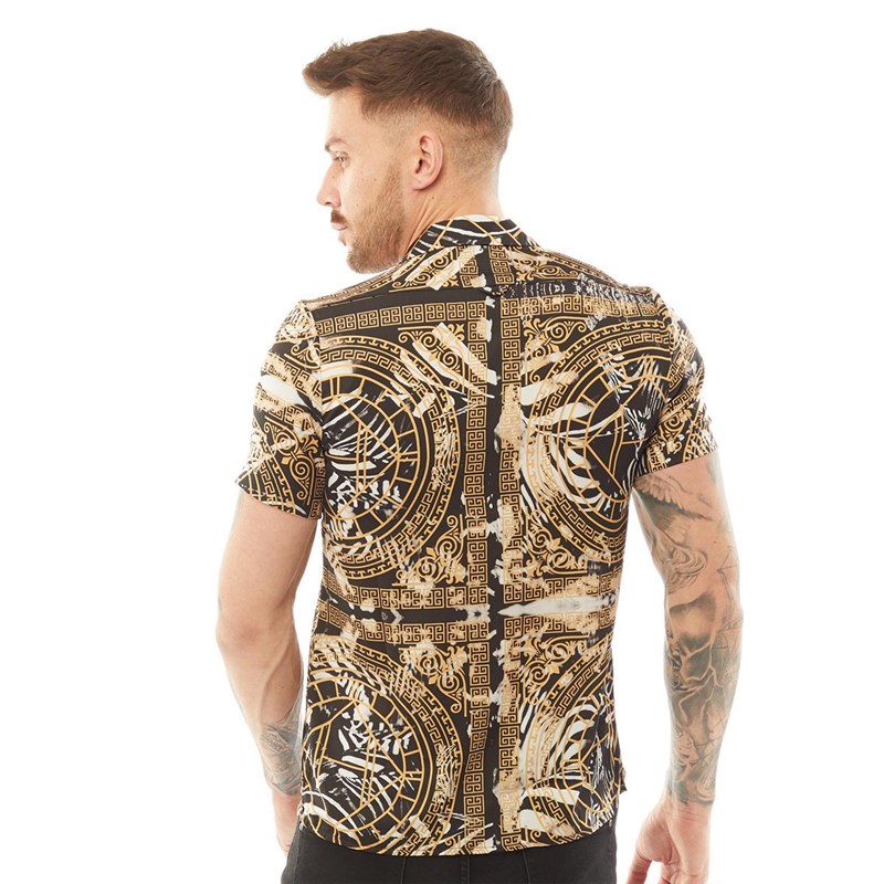 HERMANO Mens All Over Zebra Short Sleeve Cuban Shirt Zebra Print