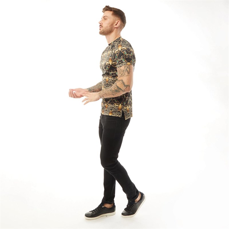 HERMANO Mens Jaguar Print Muscle Fit T-Shirt Black