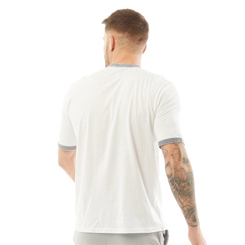 HERMANO Mens Mosaic Taped Muscle Fit T-Shirt White