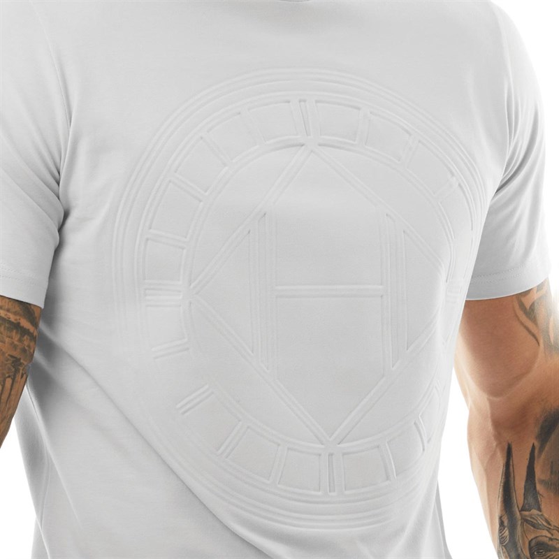 HERMANO Mens Logo Embossed Slim Fit T-Shirt Light Grey