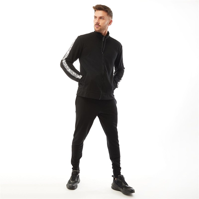 HERMANO Mens Logo Taped Zip Through Track Jacket Black