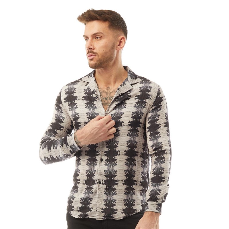 HERMANO Męskie Snake Print Koszule z D?ugim R?kawem Wielobarwny