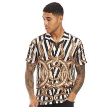 Black Hermano Mens Bee Print Cuban Shortsleeved Shirt