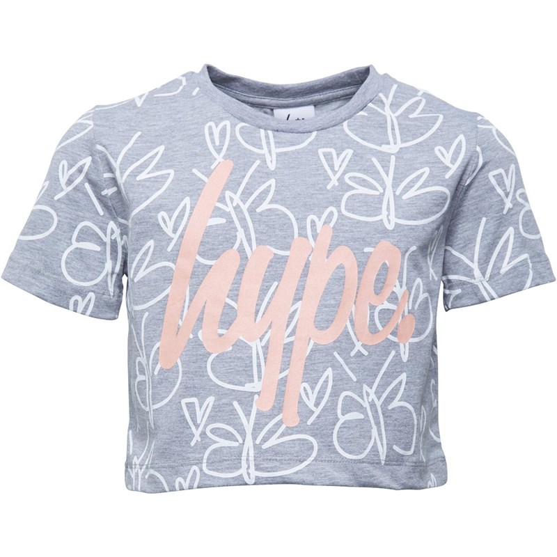 Hype Junior Butterfly Sketch Crop T-Shirt Grey