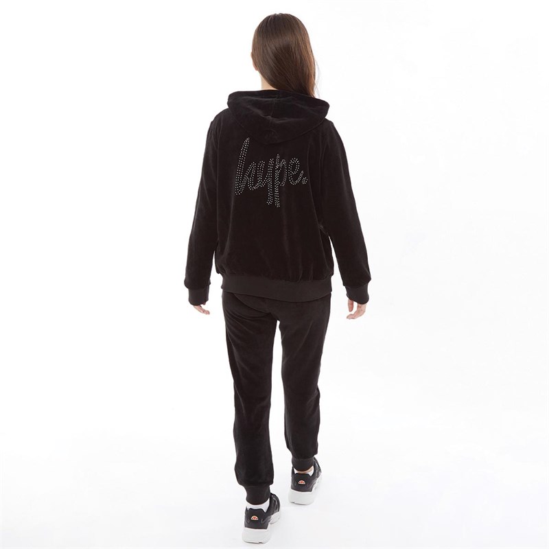 Hype Girls Velour Diamante Logo Tracksuit Black