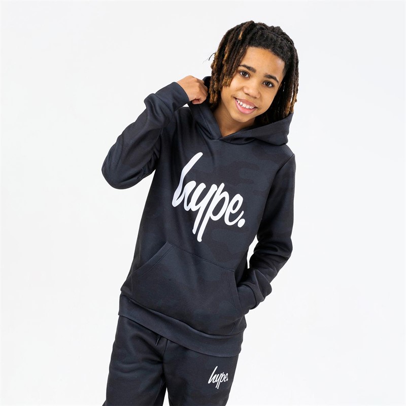 Hype Boys Classic Camo Script Hoodie And Joggers Set Black