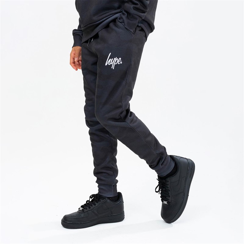 Hype Boys Classic Camo Script Hoodie And Joggers Set Black