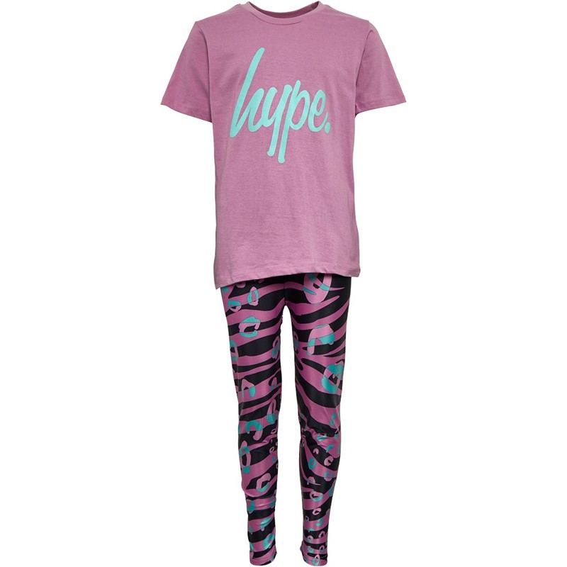 Hype Childrens Script T-Shirt, Leggings And Scrunchie Set Lilac Groovy Zebra