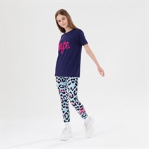Hype Girls Script T-Shirt And Leggings Set Blue Ice Leopard