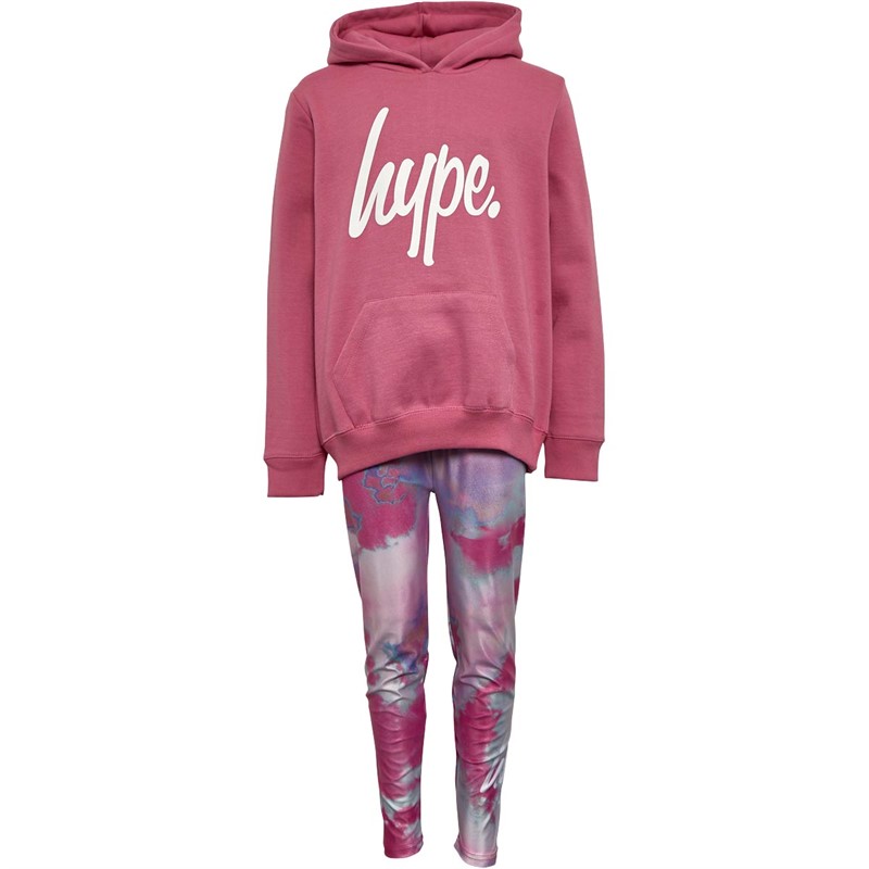 Hype Girls Script Hoodie And Leggings Set Pink Clouds