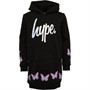 Hype Girls Script Longline Hoodie Black Holo Butterfly