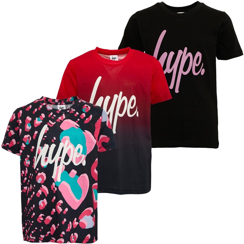 Hype Girls Three Pack Script T-Shirts Pink Fade/Groovy Leopard