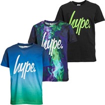 Hype Junior Boys Script T-Shirts Three Pack Green Flame Fade
