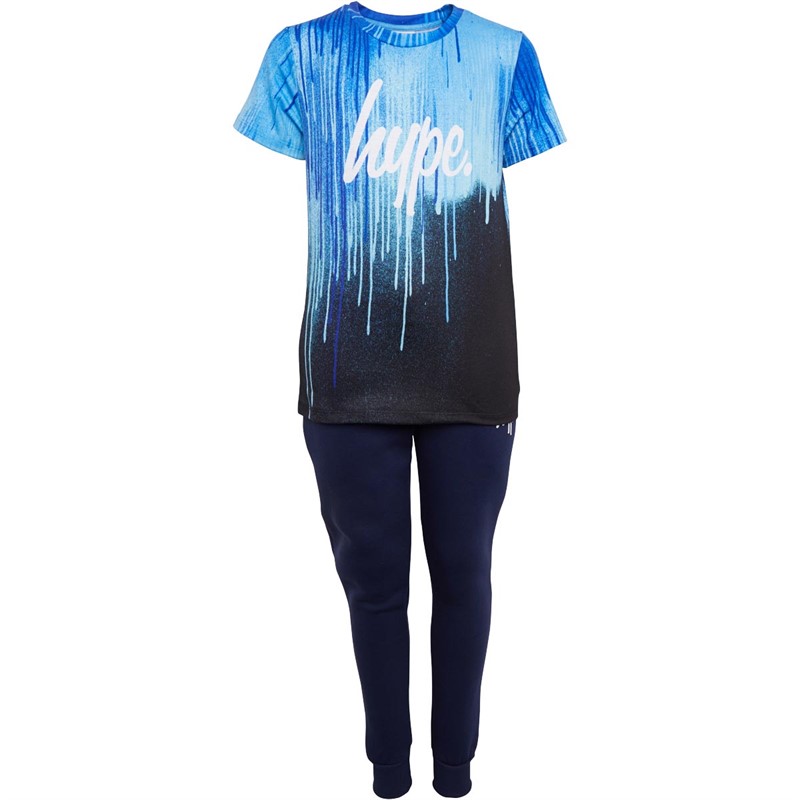 Hype Boys Script T-Shirt And Joggers Navy Blue Drips