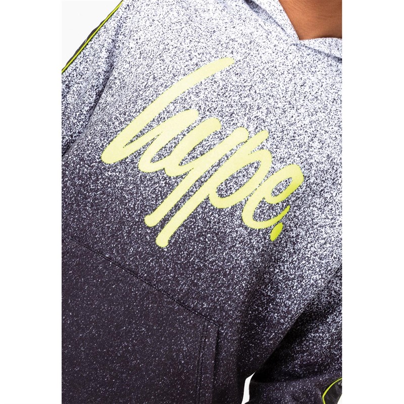 Hype Boys Script Hoodie Mono Speckle Fade Tape Lime