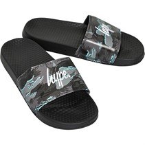 Hype Kids Gloom Camo Script Sliders Grey