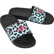 Hype Girls Leopard Script Sliders Black