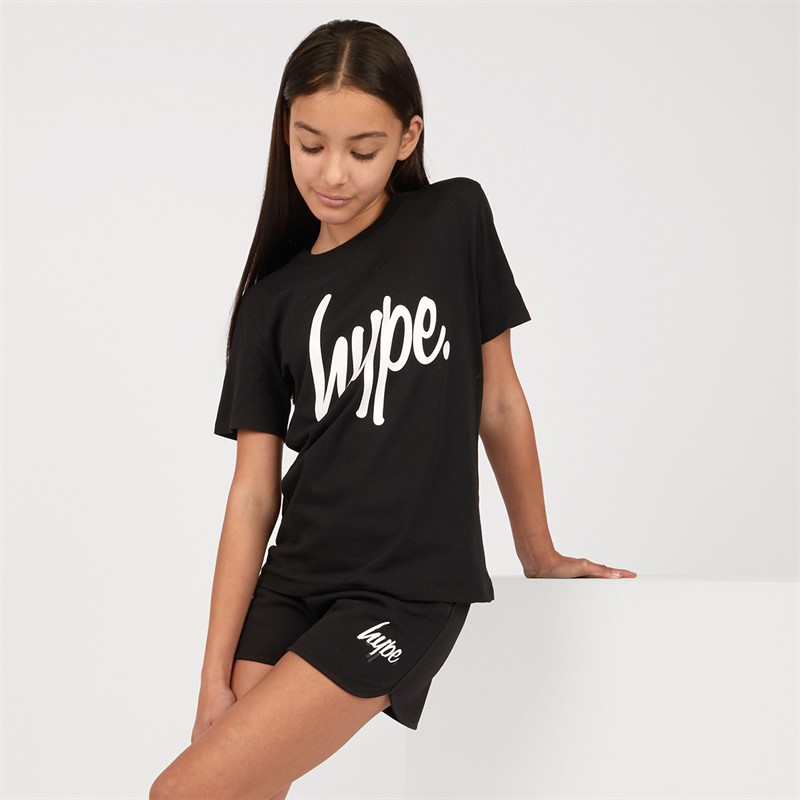 Hype Piger T-shirt og Shorts Sæt Sort/Sort