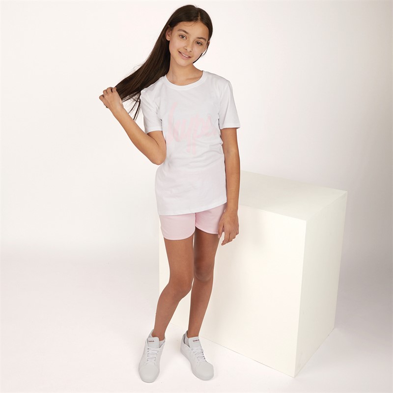 Hype Piger T-shirt og Shorts Sæt Hvid/Rosa