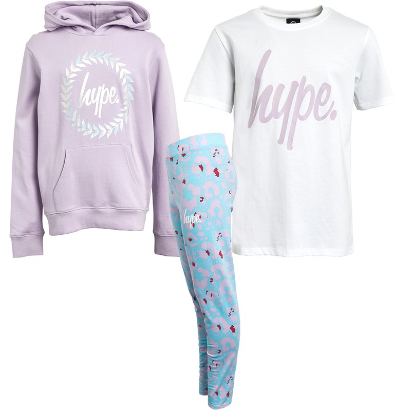 Hype Girls T-Shirt Hoodie And Leggings Set White/Purple/Blue