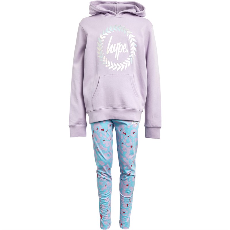 Hype Girls T-Shirt Hoodie And Leggings Set White/Purple/Blue