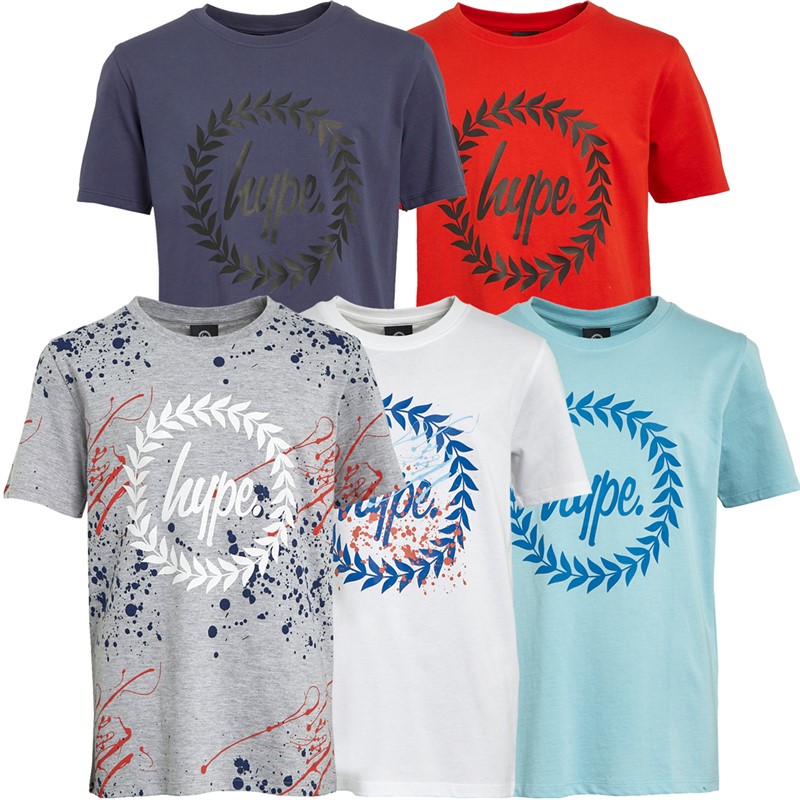 Hype Boys Five Pack T-Shirts Blue/Navy/Grey/White/Red