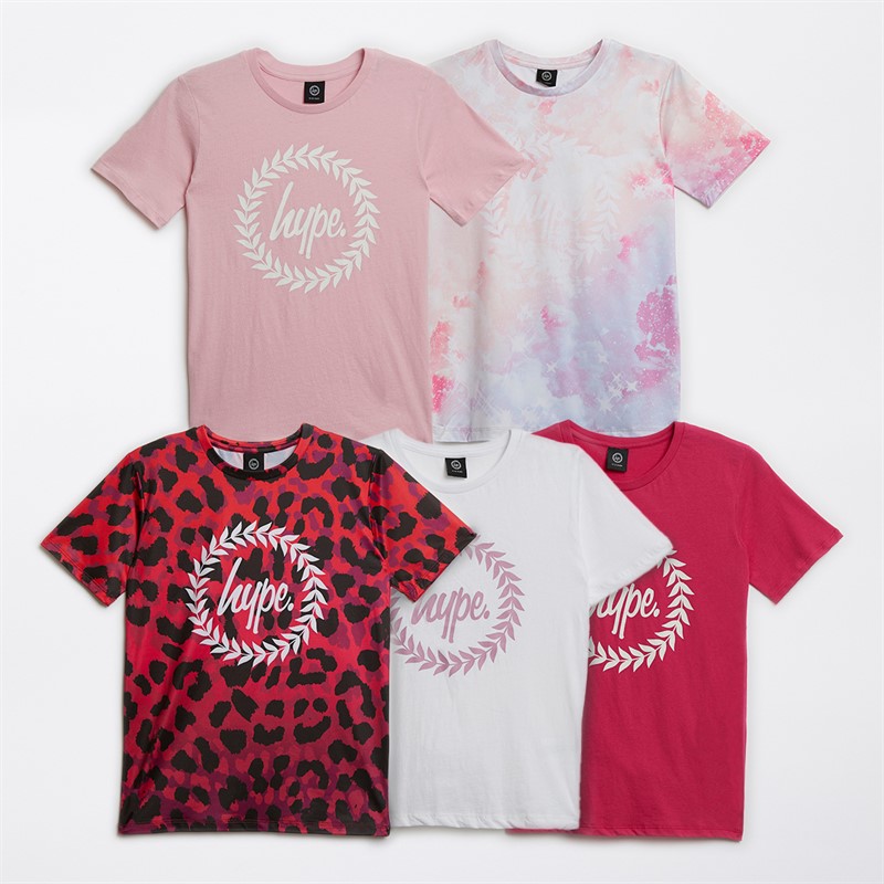 Hype Girls Five Pack T-Shirts White/Pink/Pink/Pink/Pink