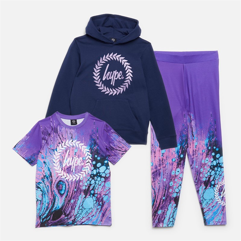 Hype Girls Hoodie T-Shirt And Leggings Set Purple/Blue