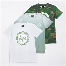 Hype Boys Reeda Three Pack T-Shirts White/AOP Sub Print/Ombre Sage White, Aop Sub Print, Ombre Sage