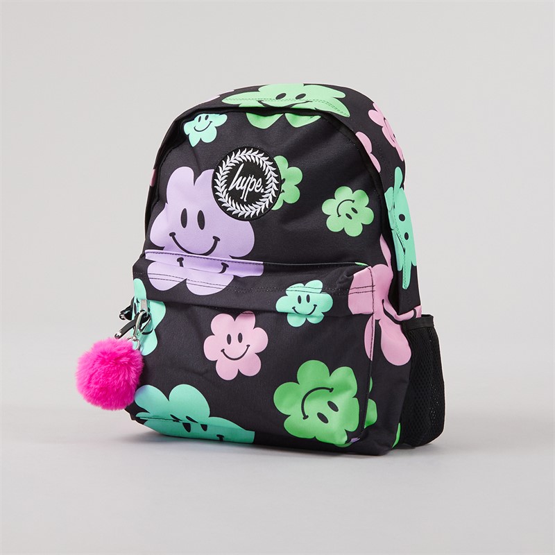 Hype Girls Happy Flower Backpack Lunch Bag Steel Bottle And Pencil Case Bundle A Black