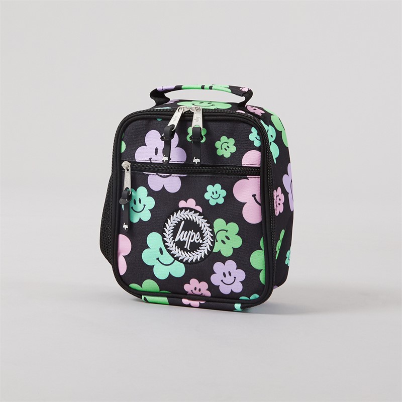 Hype Girls Happy Flower Backpack Lunch Bag Steel Bottle And Pencil Case Bundle A Black