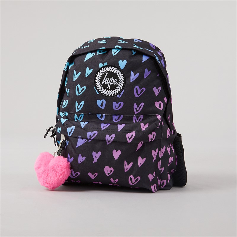 Hype Girls Scribble Hearts Backpack Lunch Bag Steel Bottle And Pencil Case Bundle Black
