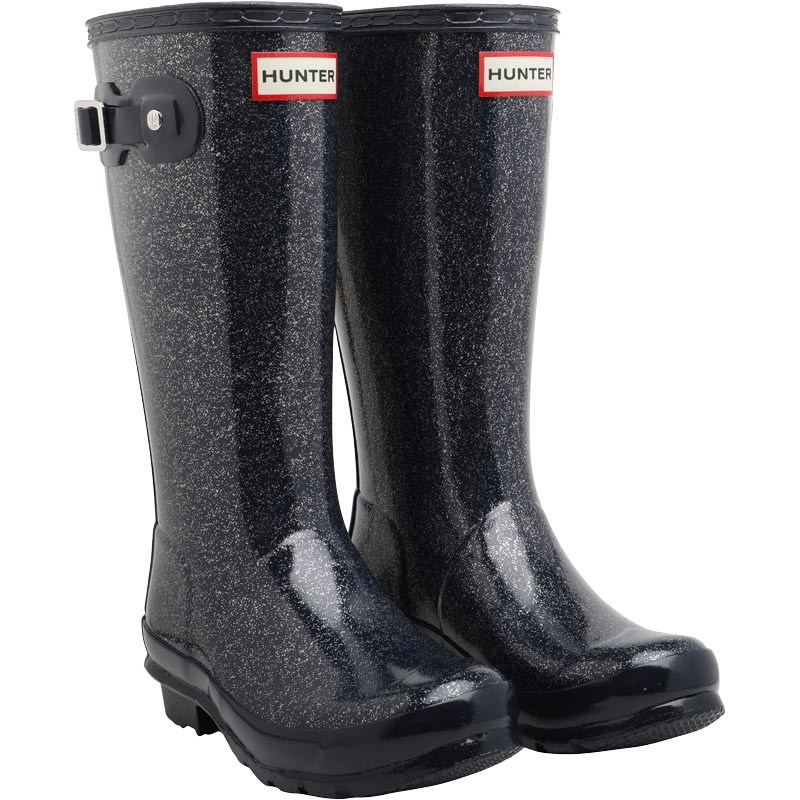 Buy Hunter Original Junior Girls Glitter Finish Wellington Boots Navy