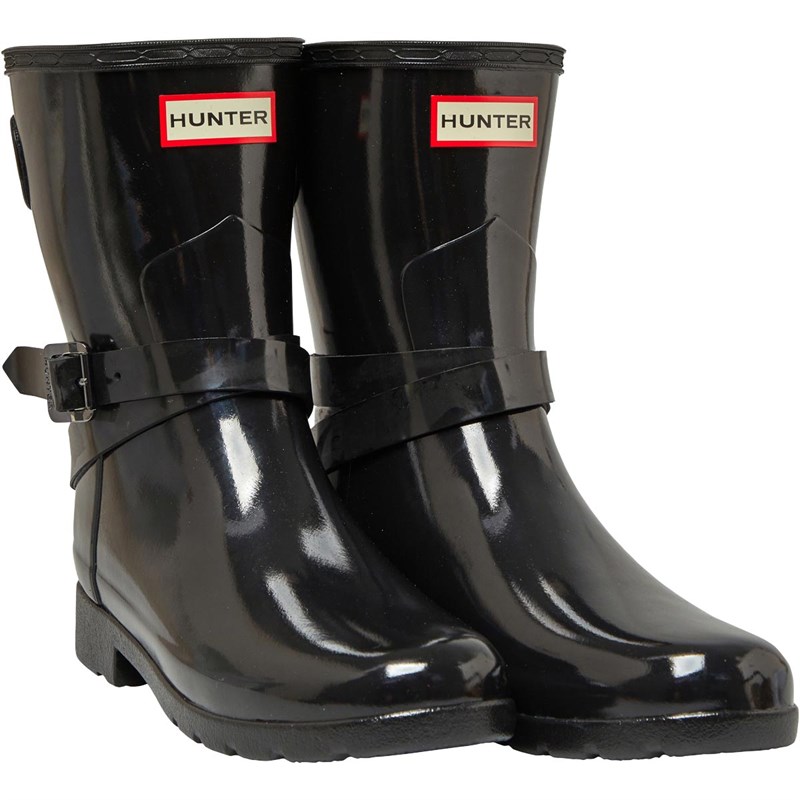black gloss short hunter boots