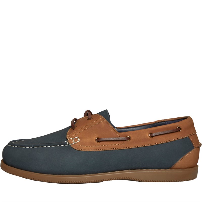 Hush Puppies Mens Solent Deck Shoes Navy/Tan Cow Nubuck