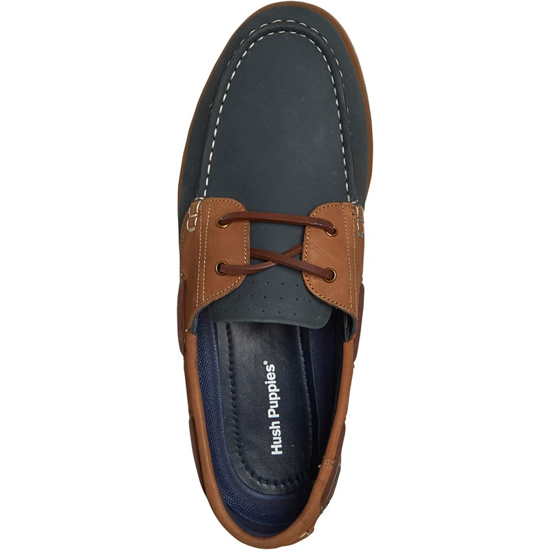 Hush Puppies Mens Solent Deck Shoes Navy/Tan Cow Nubuck