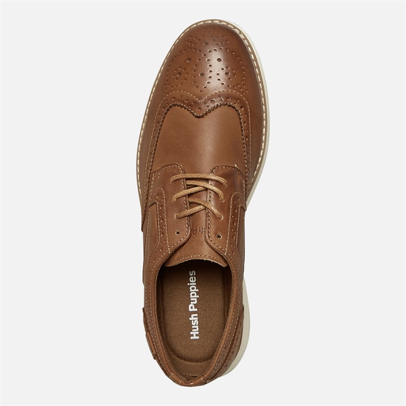Hush Puppies Mens New Derby Brogue Shoes Tan Leather