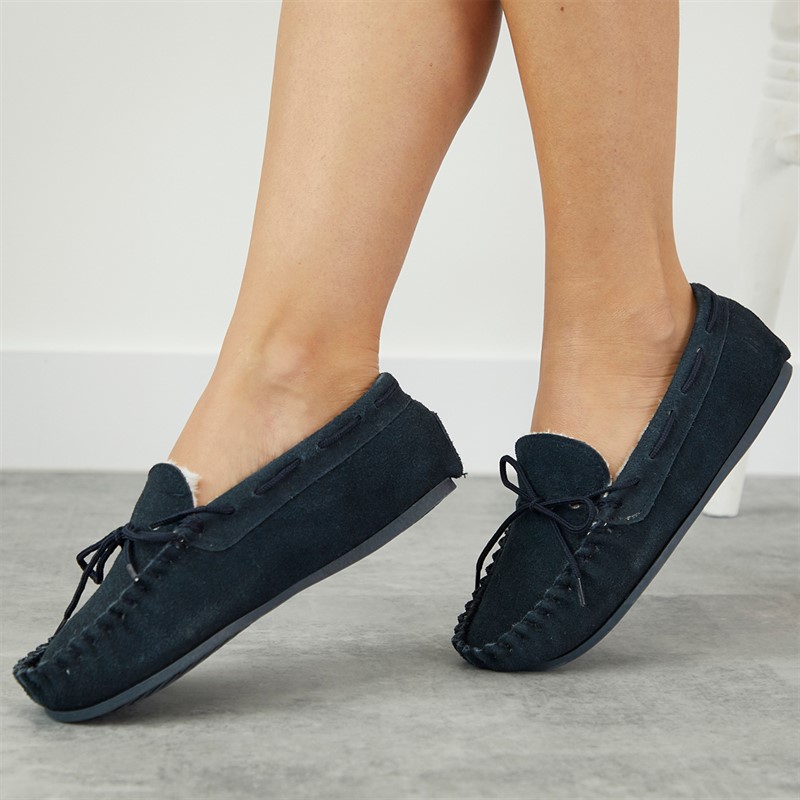 Hush Puppies Womens Allie Moccasin Slippers Navy